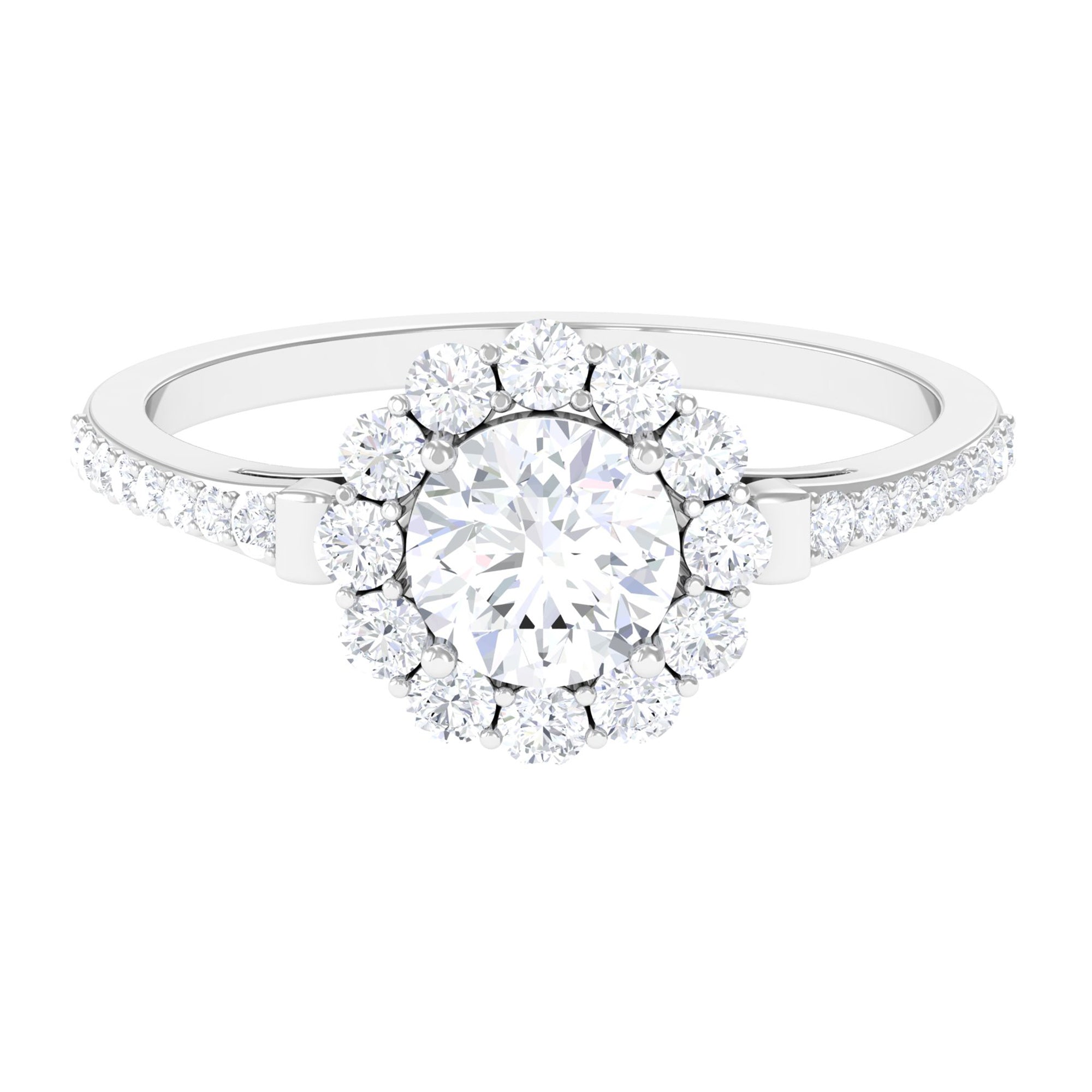 1.9 Carat Round Cubic Zirconia Halo Engagement Ring AAAA - Rosec Jewels