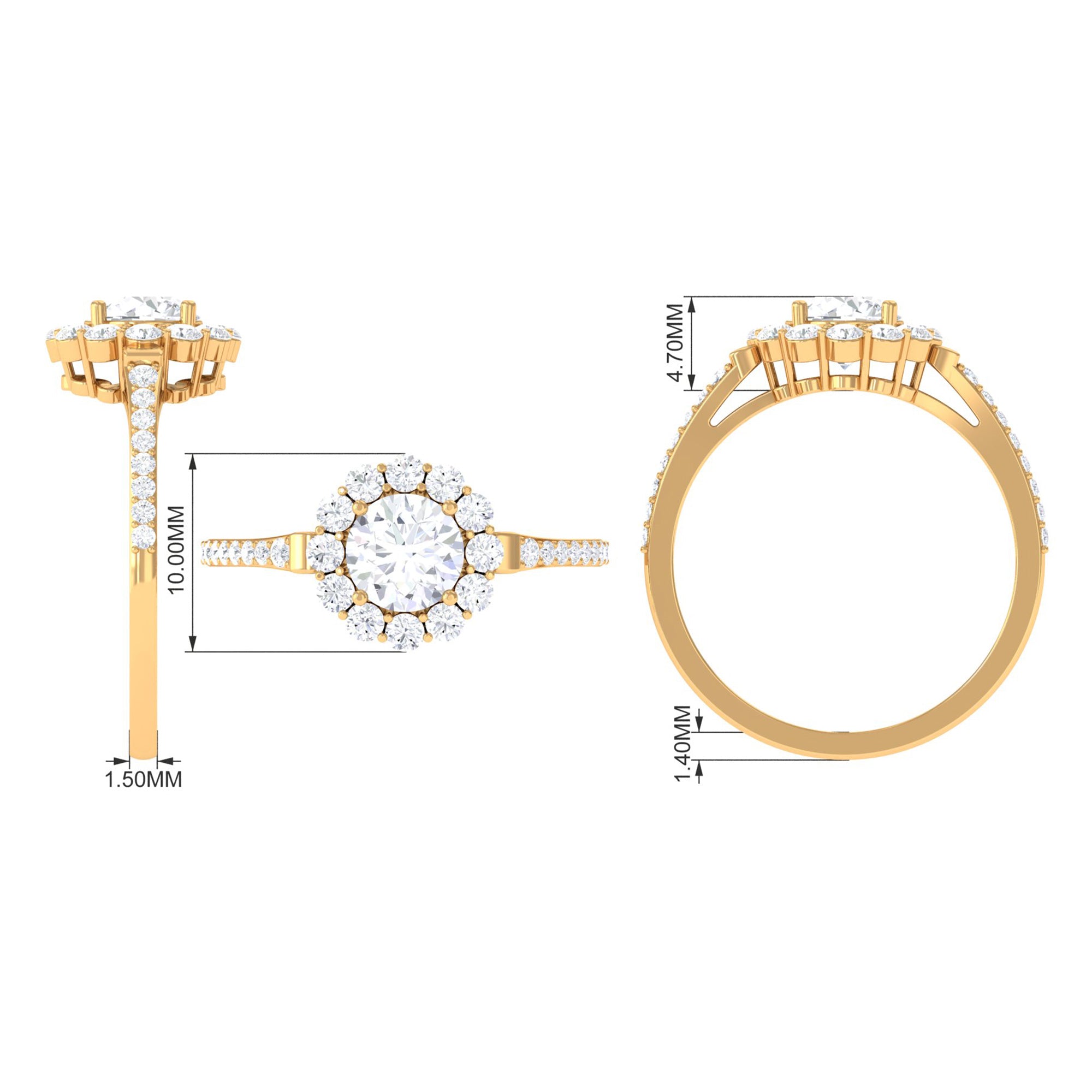 1.9 Carat Round Cubic Zirconia Halo Engagement Ring AAAA - Rosec Jewels