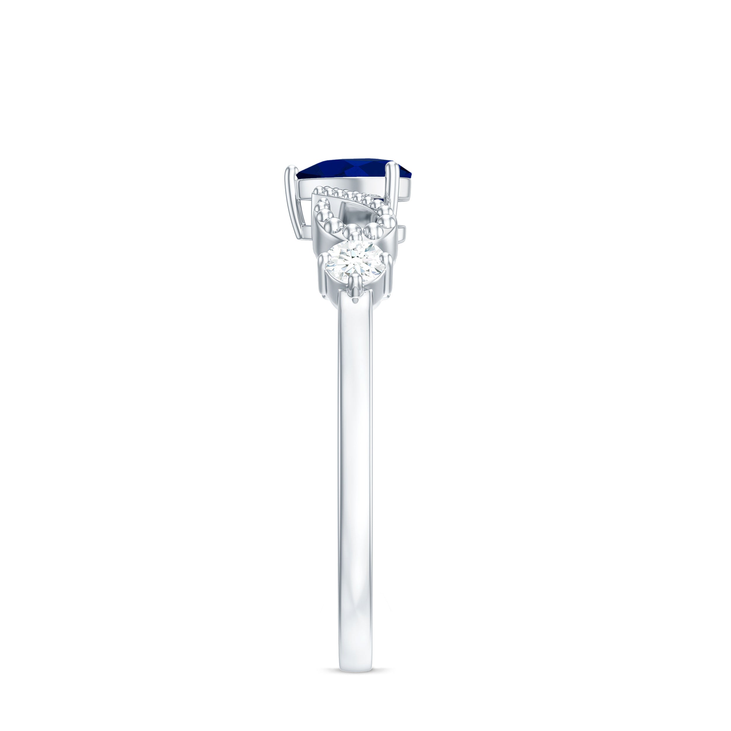 Rosec Jewels-Natural 0.6 Carat Blue Sapphire Heart Promise Ring with Diamond