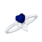 Rosec Jewels-Real 0.6 Carat Heart Shape Blue Sapphire Promise Ring with Diamond