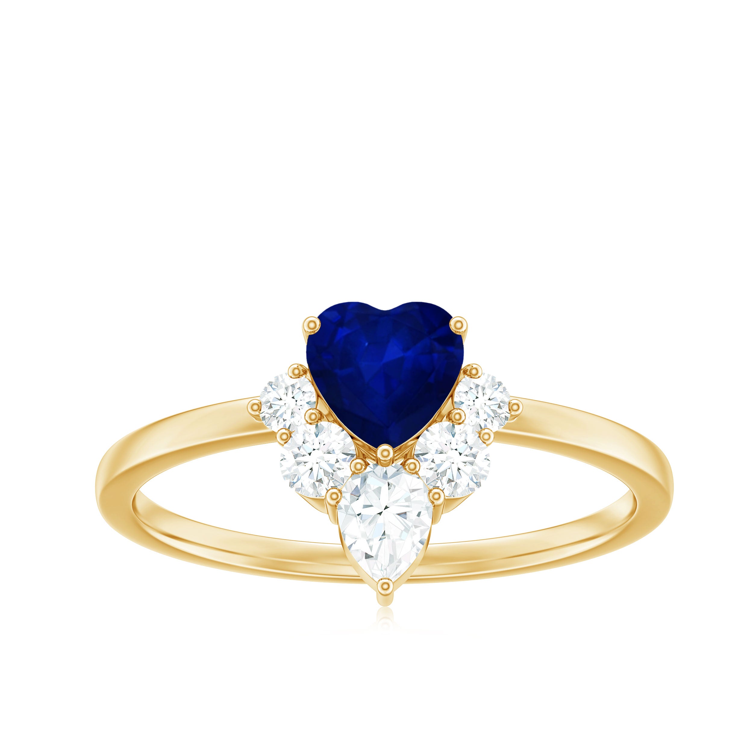 Rosec Jewels-Real 0.6 Carat Heart Shape Blue Sapphire Promise Ring with Diamond