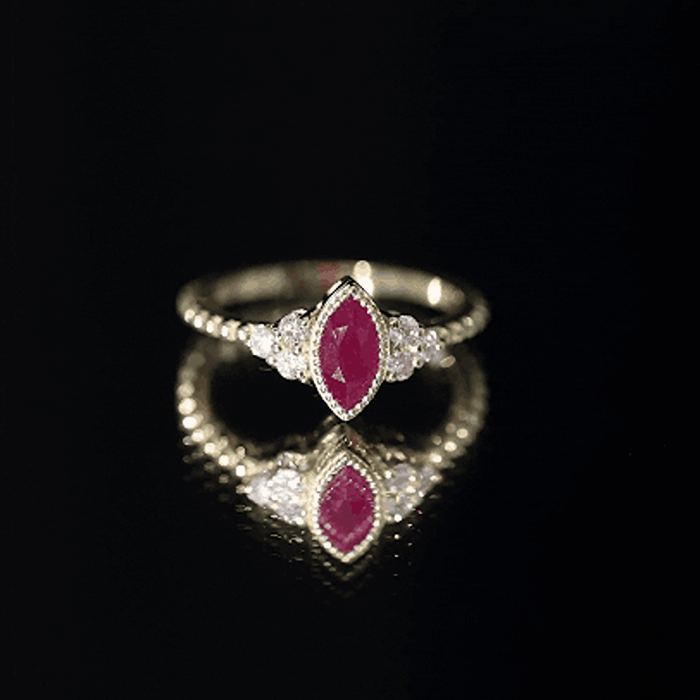 Rosec Jewels-Vintage Style 0.75 Carat Ruby Marquise Engagement Ring with Diamond Trio
