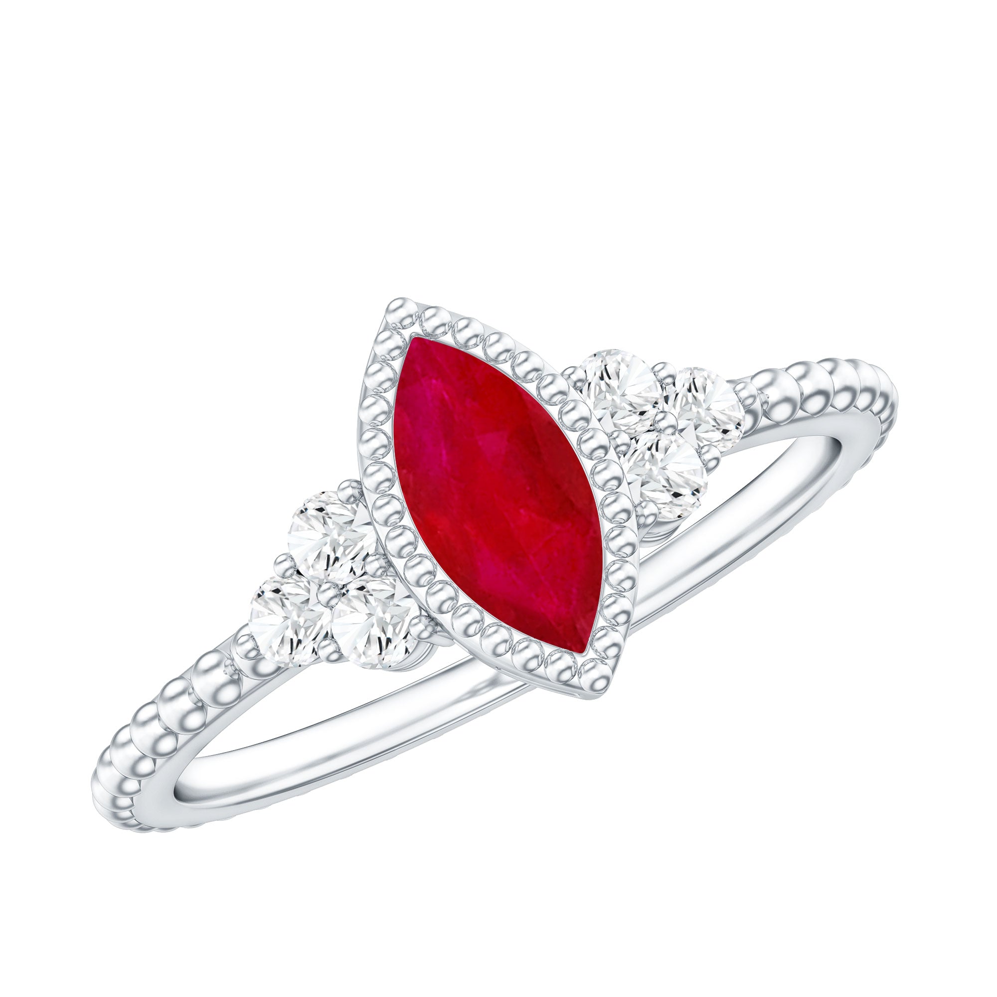 Rosec Jewels-Vintage Style 0.75 Carat Ruby Marquise Engagement Ring with Diamond Trio