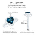 London Blue Topaz Heart Promise Ring with Diamond Halo AAA - Rosec Jewels