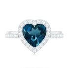 London Blue Topaz Heart Promise Ring with Diamond Halo AAA - Rosec Jewels