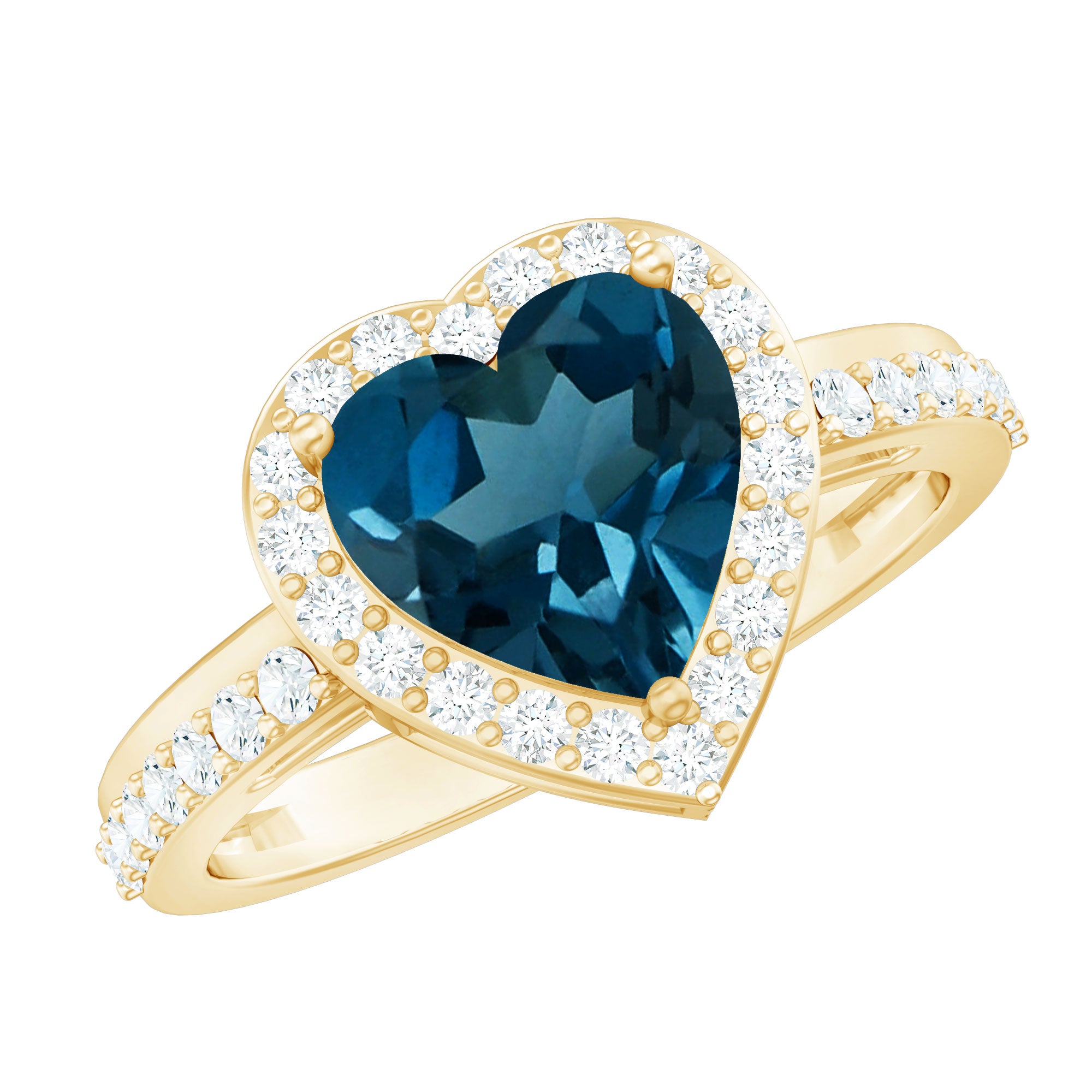 London Blue Topaz Heart Promise Ring with Diamond Halo AAA - Rosec Jewels