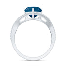 London Blue Topaz and Diamond Heart Engagement Ring in Crossover Band AAA - Rosec Jewels