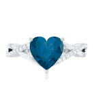 London Blue Topaz and Diamond Heart Engagement Ring in Crossover Band AAA - Rosec Jewels