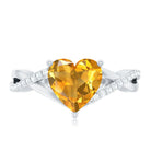 Natural 8mm Citrine Heart Engagement Ring with Diamond Crossover Shank AAA - Rosec Jewels