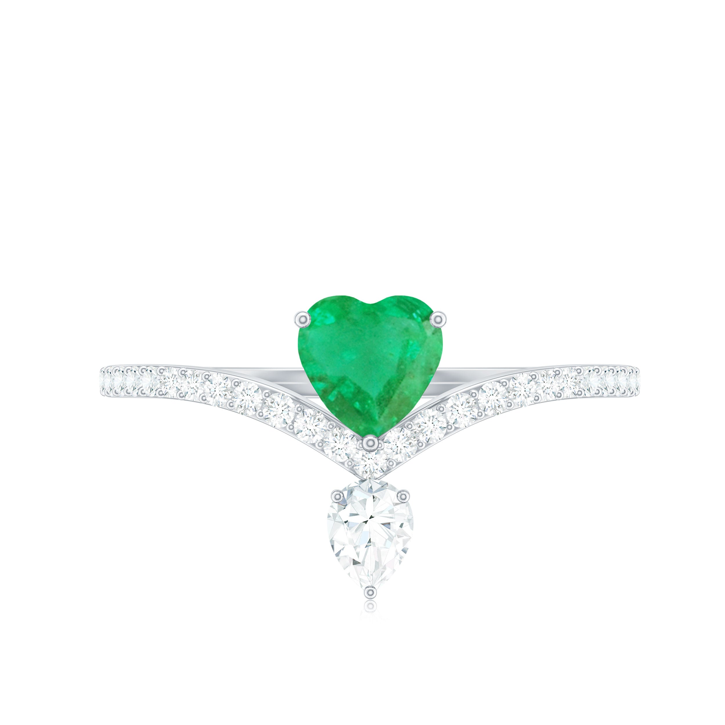 Rosec Jewels-Designer Emerald Heart Engagement Ring with Diamond