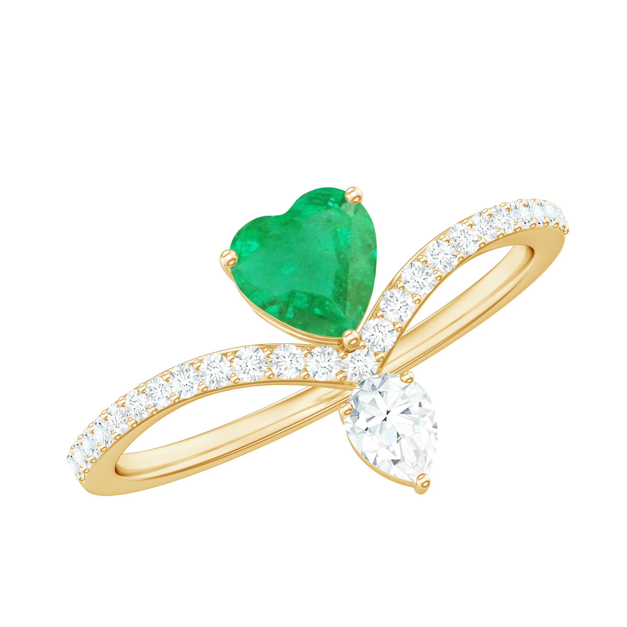 Rosec Jewels-Designer Emerald Heart Engagement Ring with Diamond