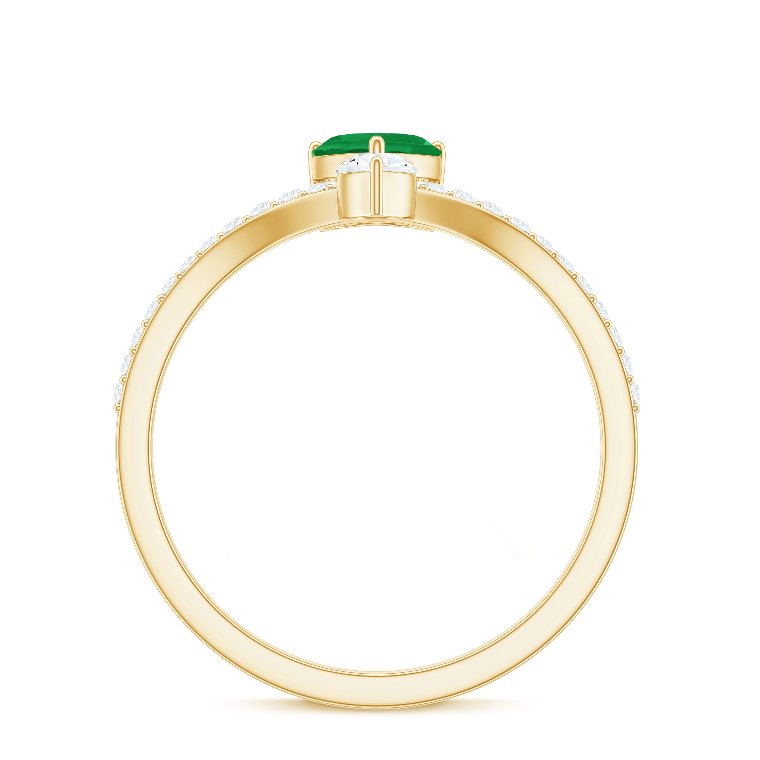 Rosec Jewels-Designer Emerald Heart Engagement Ring with Diamond