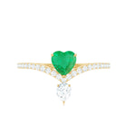 Rosec Jewels-Designer Emerald Heart Engagement Ring with Diamond
