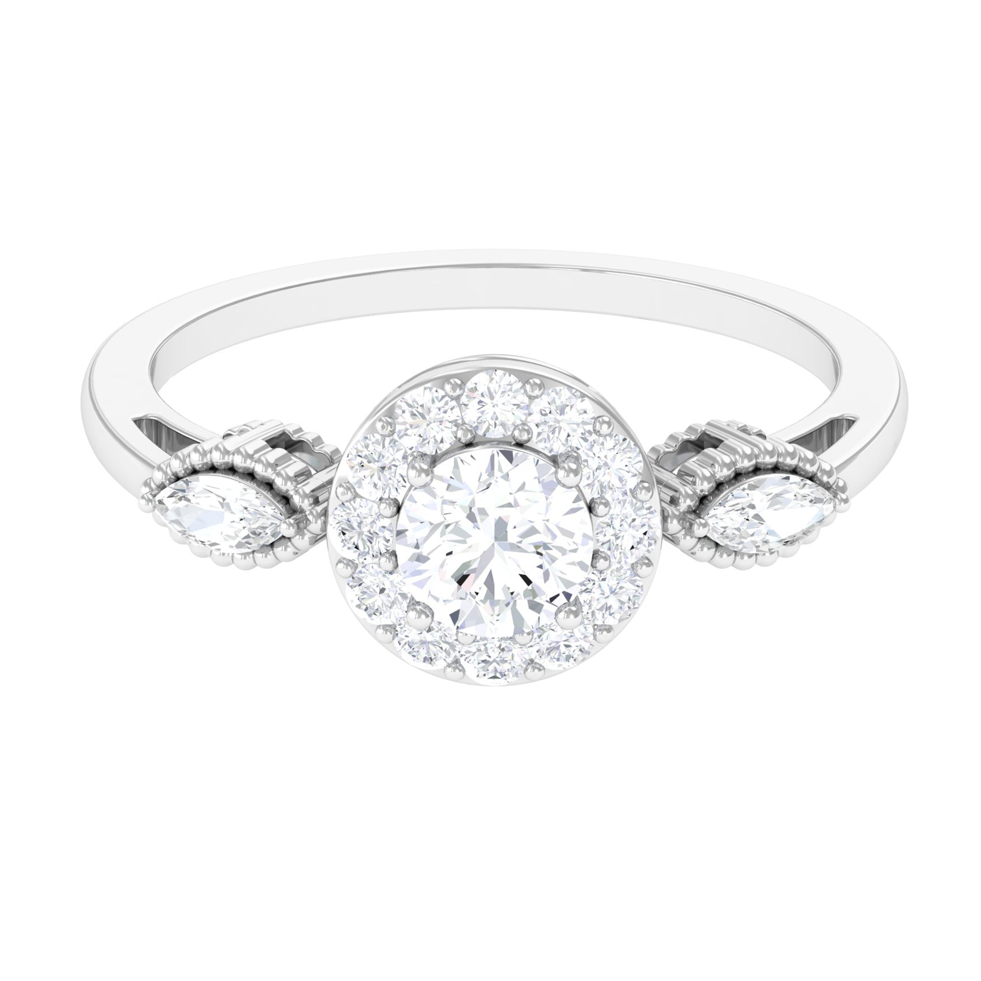 Classic Round Zircon Engagement Ring with Halo AAAA - Rosec Jewels