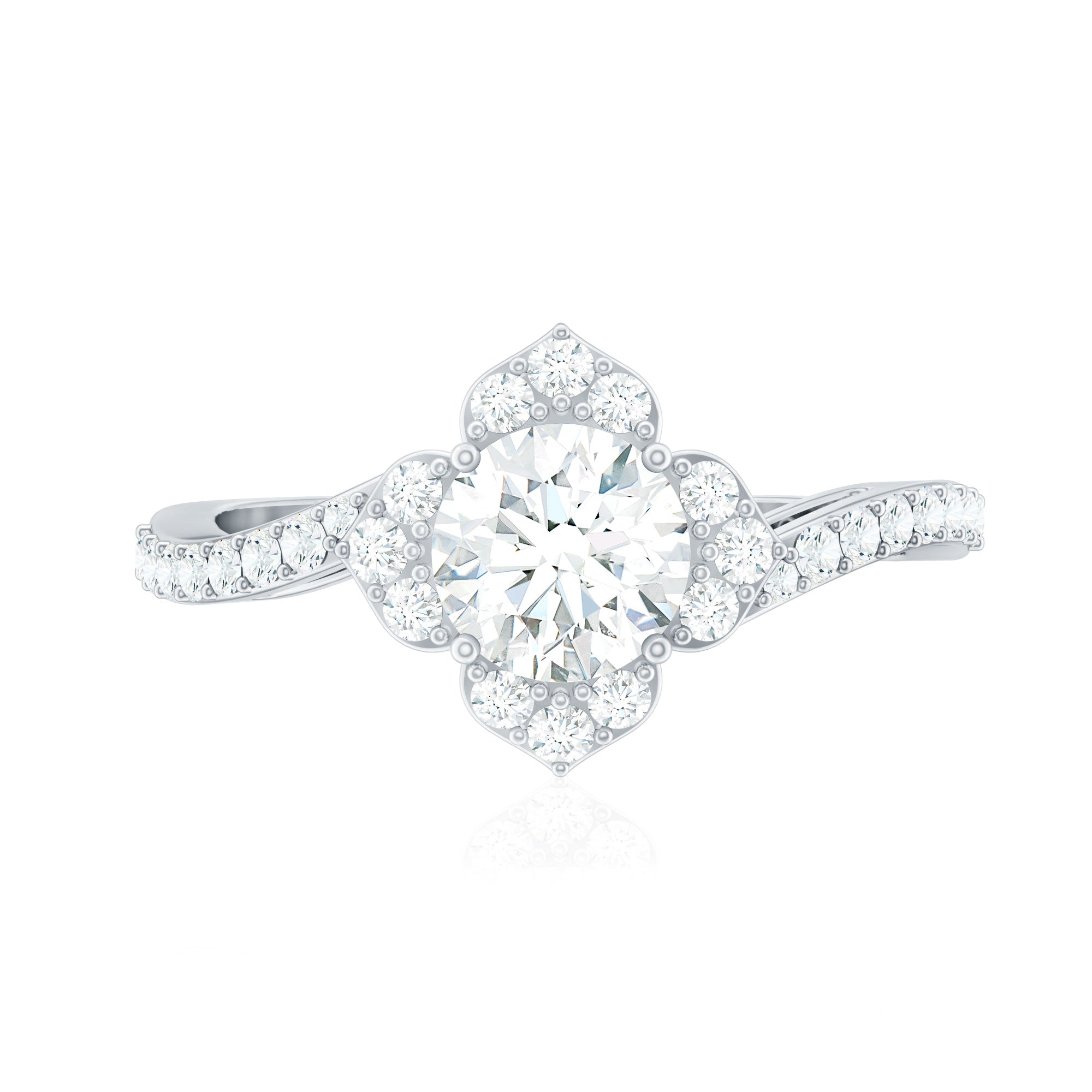 1.75 CT Bypass Shank Round Zircon Flower Engagement Ring AAAA - Rosec Jewels