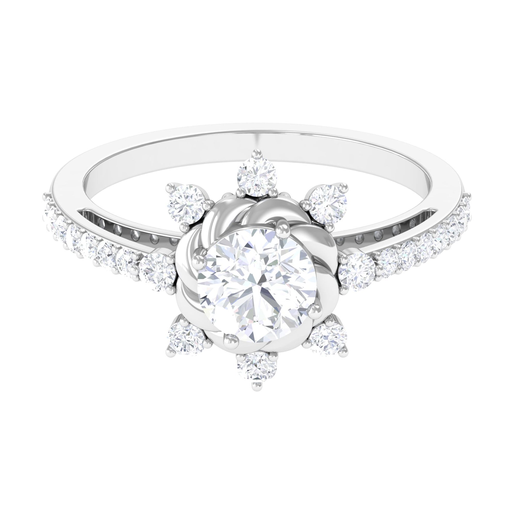 Round Cubic Zirconia Designer Engagement Ring AAAA - Rosec Jewels