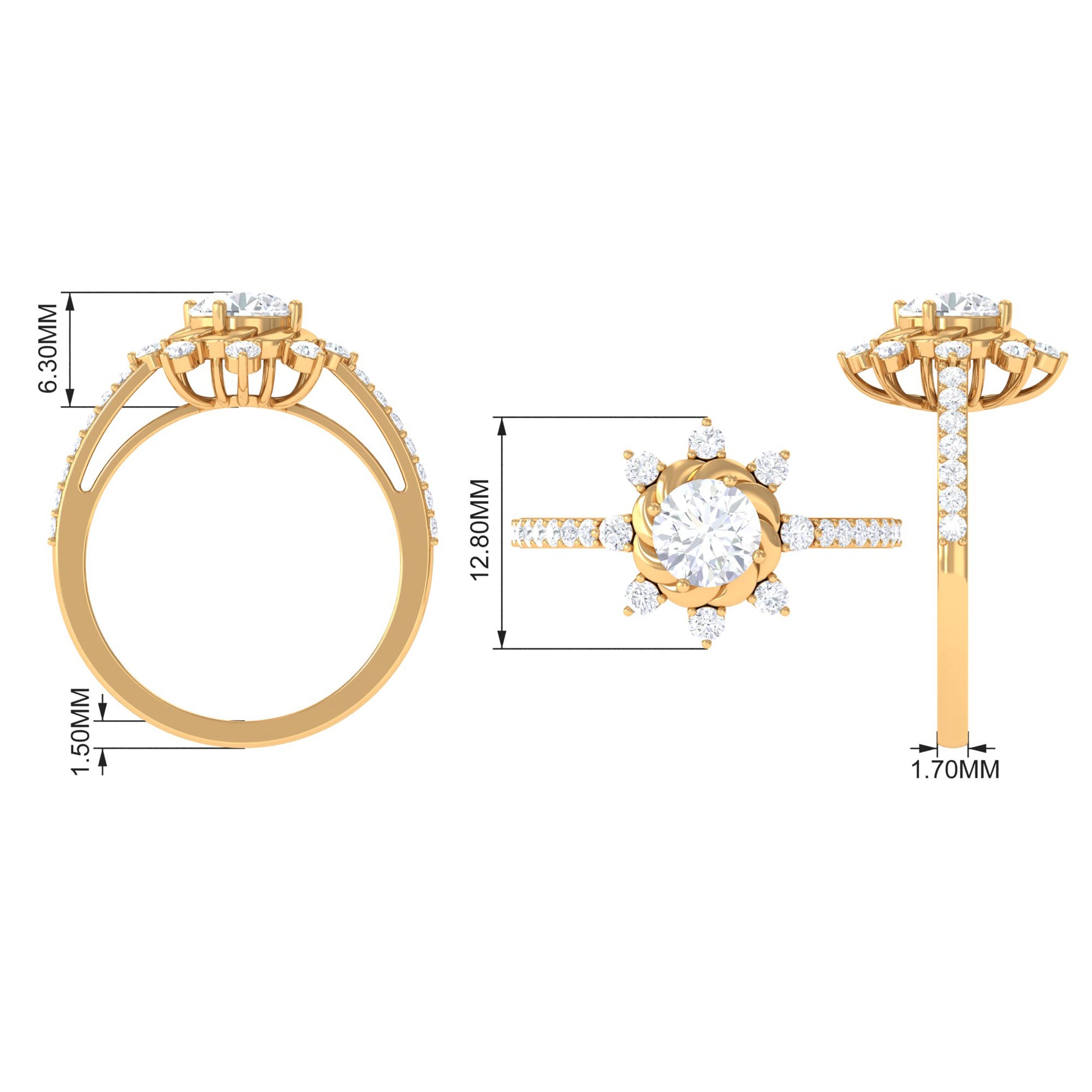 Round Cubic Zirconia Designer Engagement Ring AAAA - Rosec Jewels