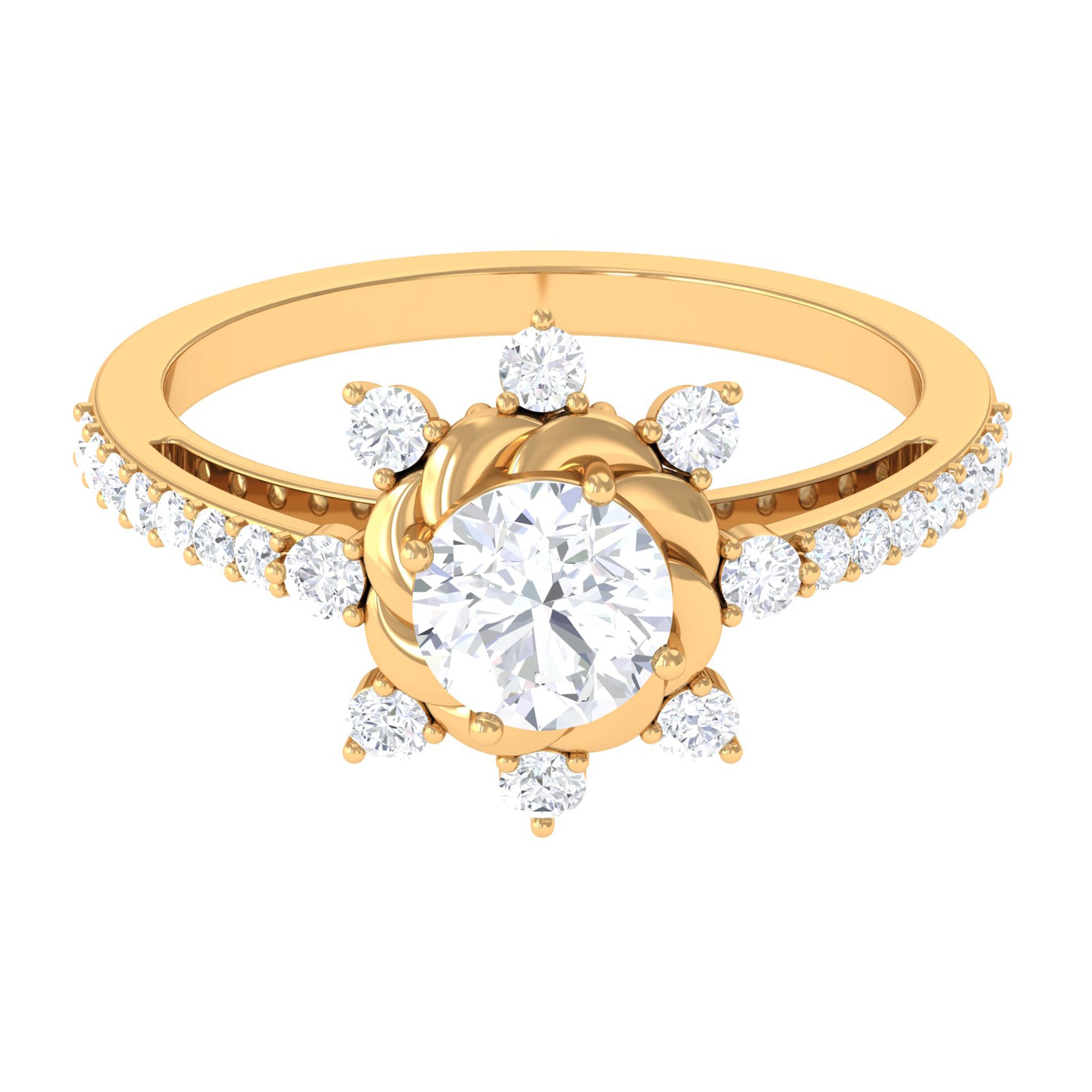 Round Cubic Zirconia Designer Engagement Ring AAAA - Rosec Jewels