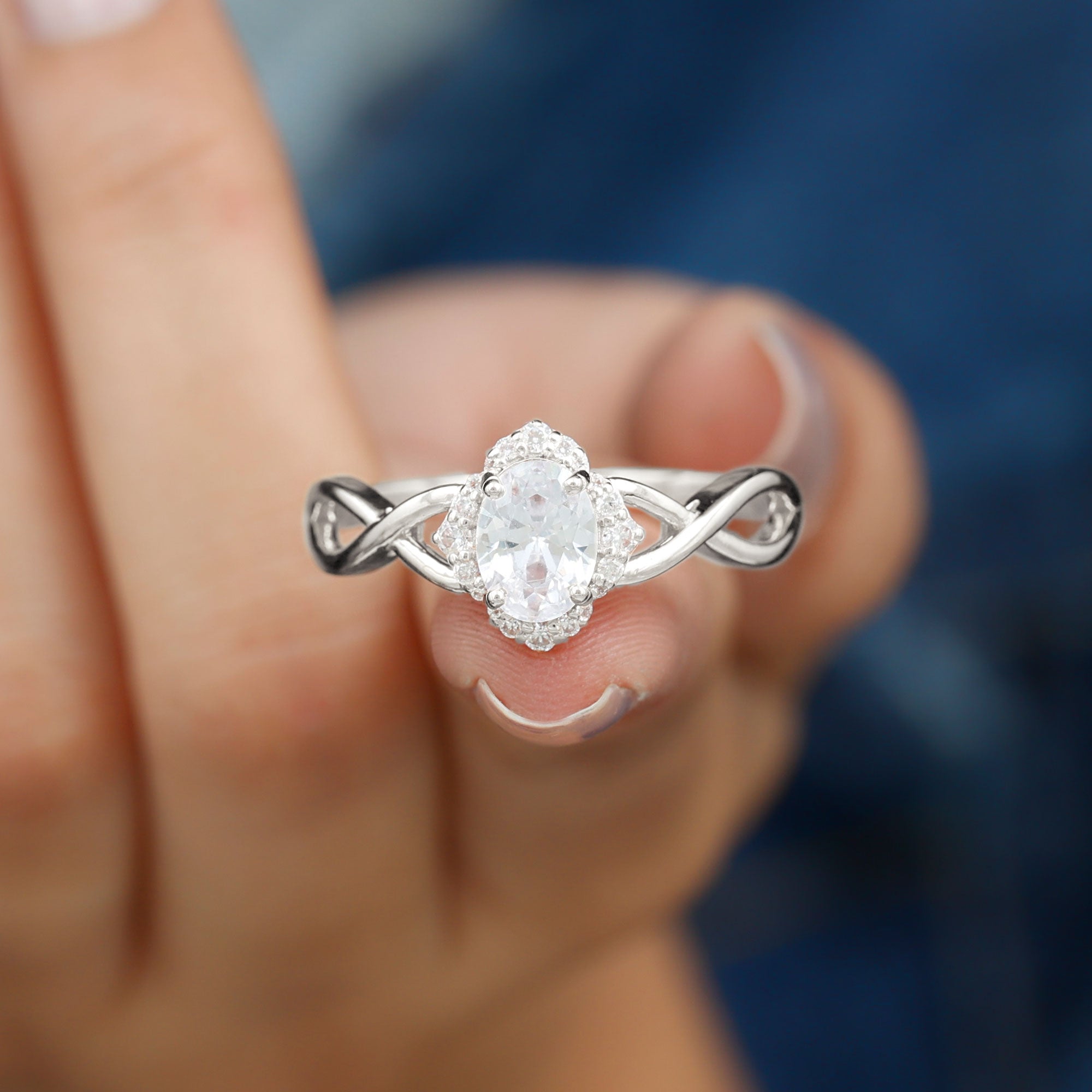 2.25 CT Crossover Shank Oval Zircon Flower Engagement Ring AAAA - Rosec Jewels