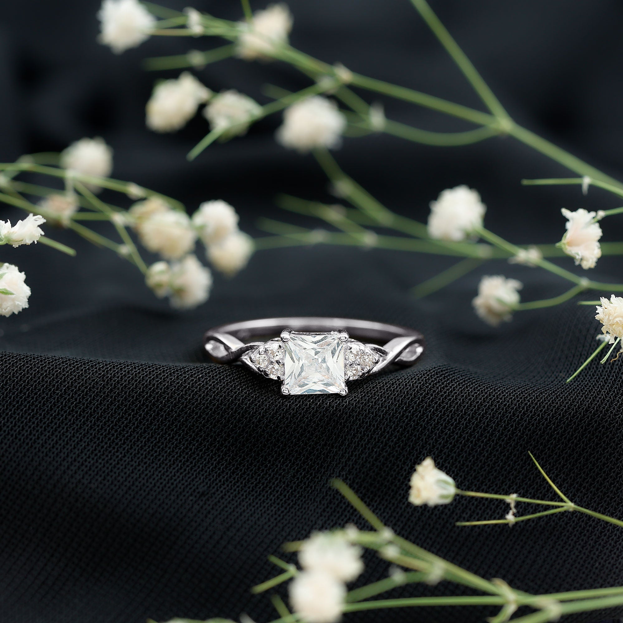 1.25 CT Princess Cut Cubic Zirconia Crossover Engagement Ring AAAA - Rosec Jewels