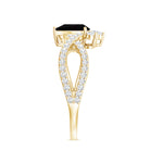 Designer Black Opal Teardrop Crossover Ring with Diamond AAA - Rosec Jewels