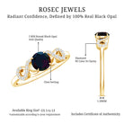 Round Black Opal Criss Cross Promise Ring with Diamond AAA - Rosec Jewels