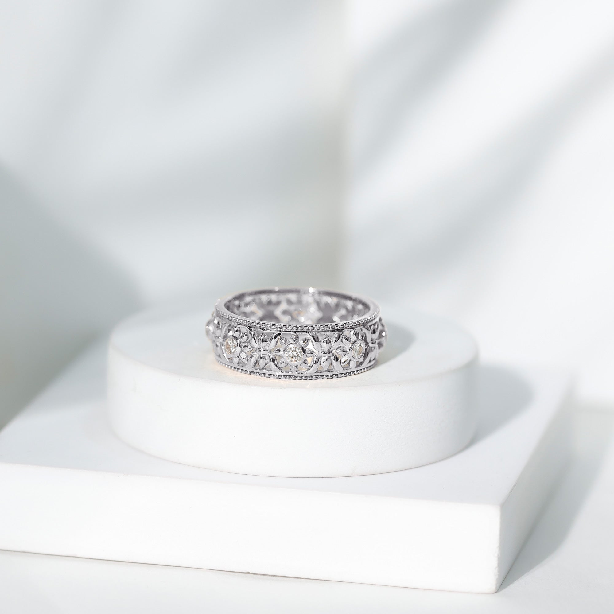 Floral Inspired Lab Grown Diamond Filigree Wedding Band Lab - ( EF-VS ) - Rosec Jewels