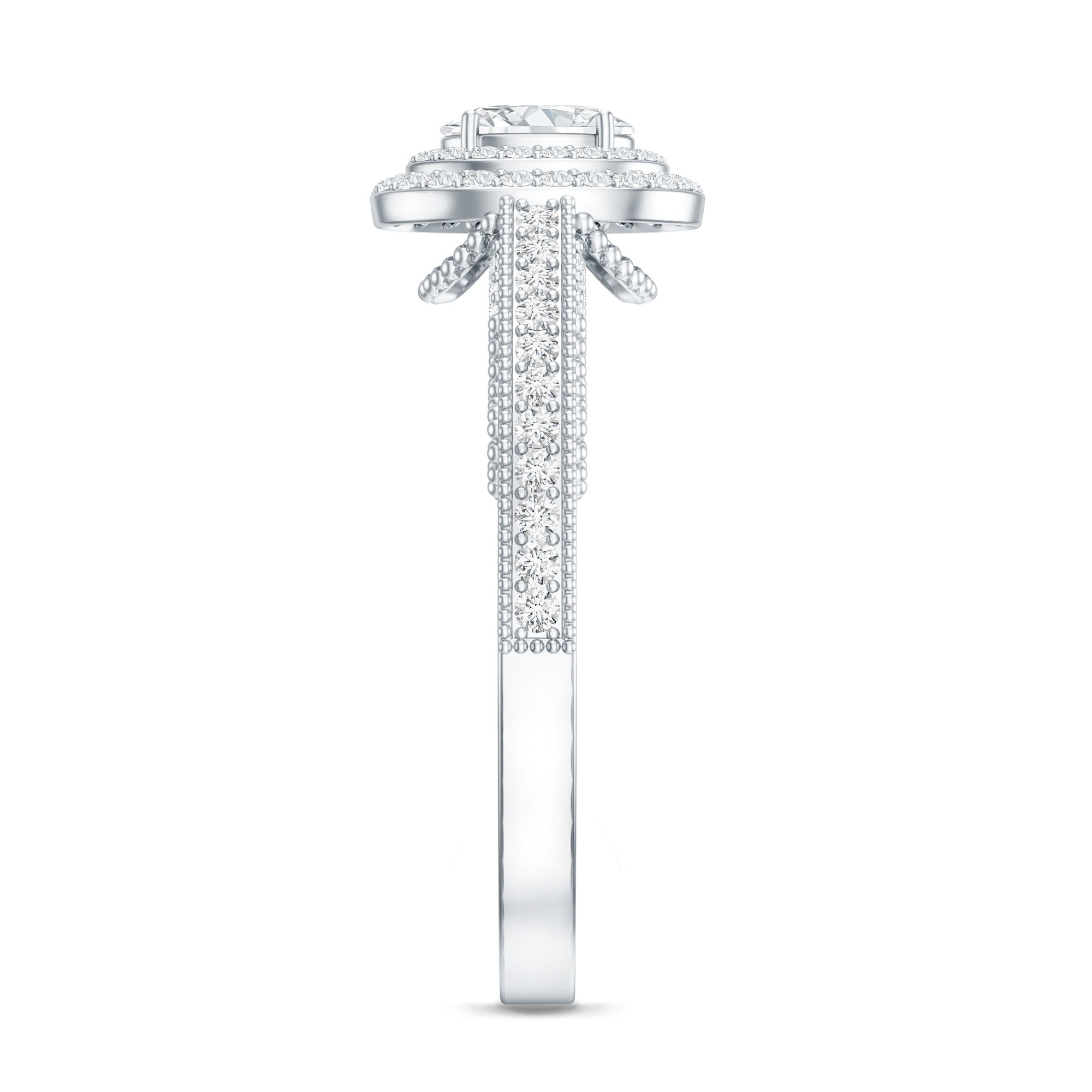 Vintage Inspired Lab Grown Diamond Double Halo Engagement Ring Lab - ( EF-VS ) - Rosec Jewels