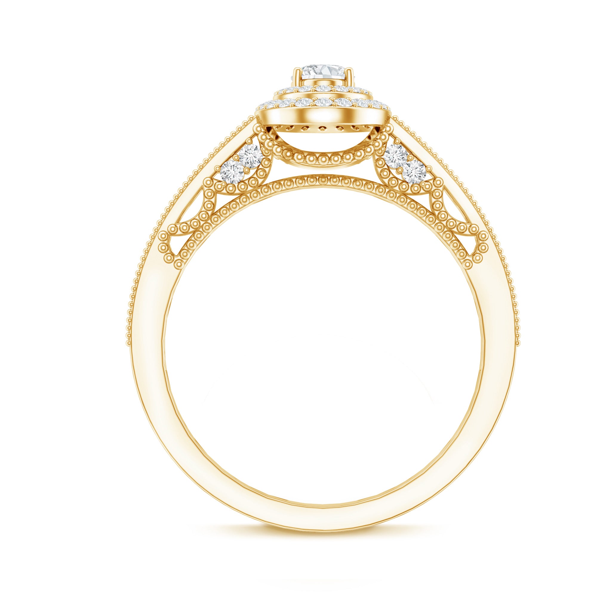 Vintage Inspired Lab Grown Diamond Double Halo Engagement Ring Lab - ( EF-VS ) - Rosec Jewels