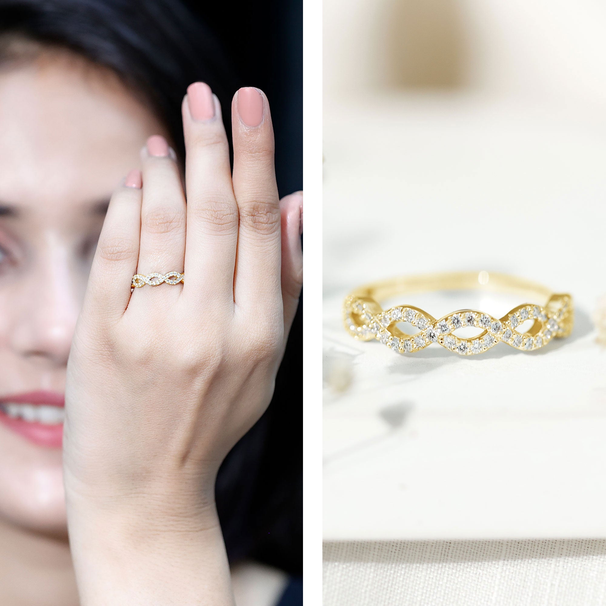 Rosec Jewels-Pave Set Lab Grown Diamond Infinity Wedding Band