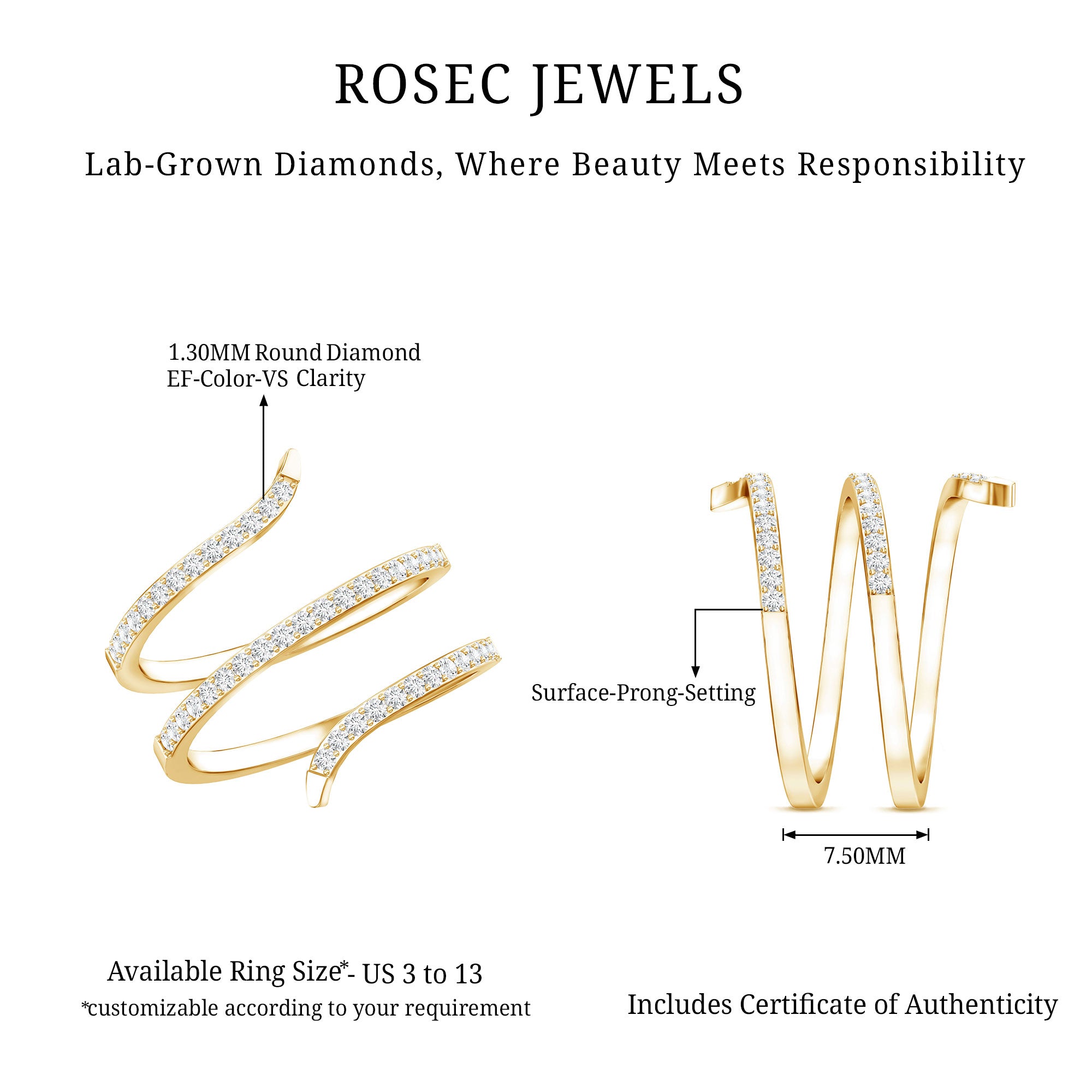 Certified Lab Grown Diamond Cocktail Ring For Women Lab - ( EF-VS ) - Rosec Jewels