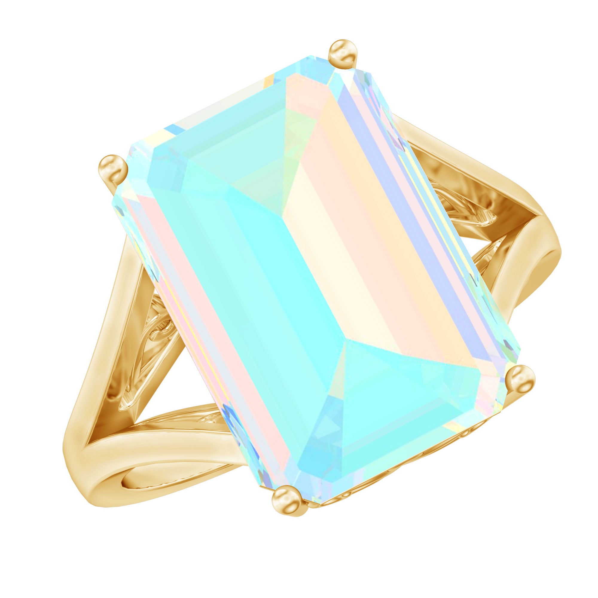 Certified Emerald Cut Lab Created Ethiopian Opal Engagement Ring in Silver
