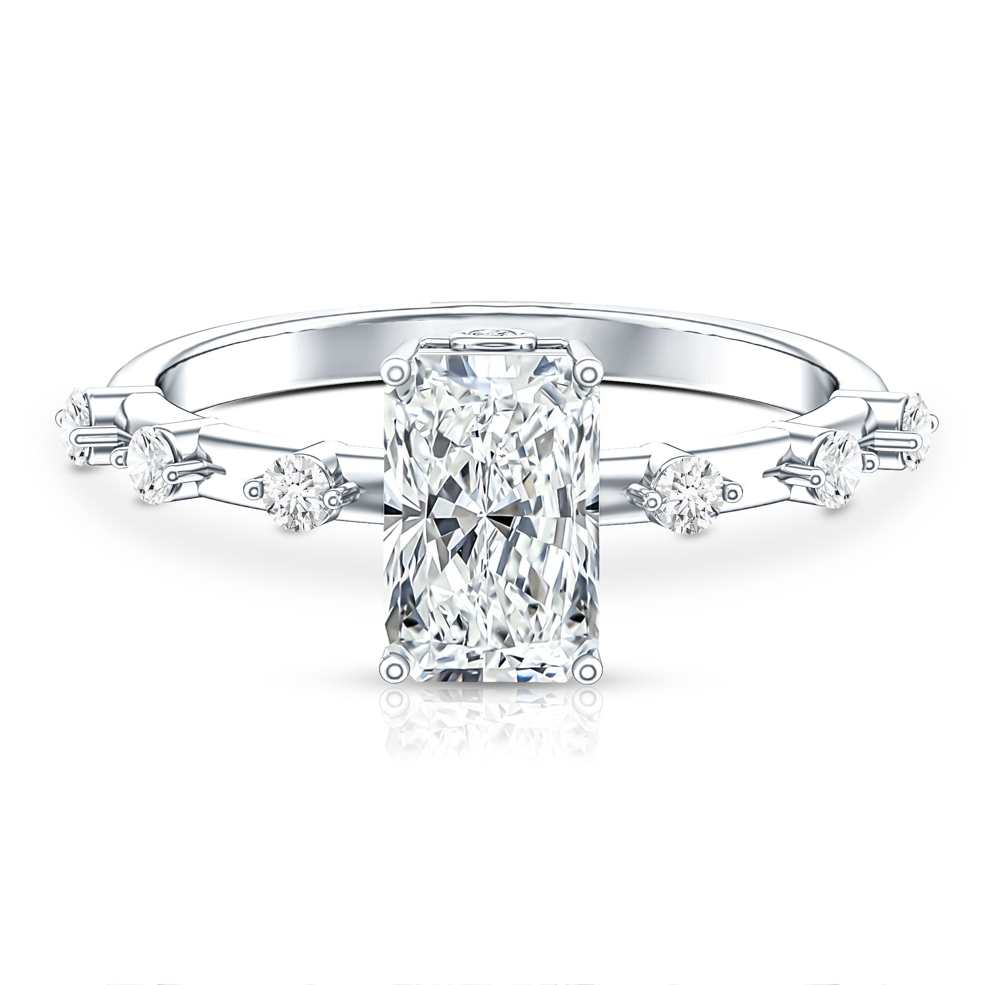 Rosec Jewels-IGI Certified 2 Carat Radiant Cut Lab Grown Diamond Engagement Ring with Spaced Accent