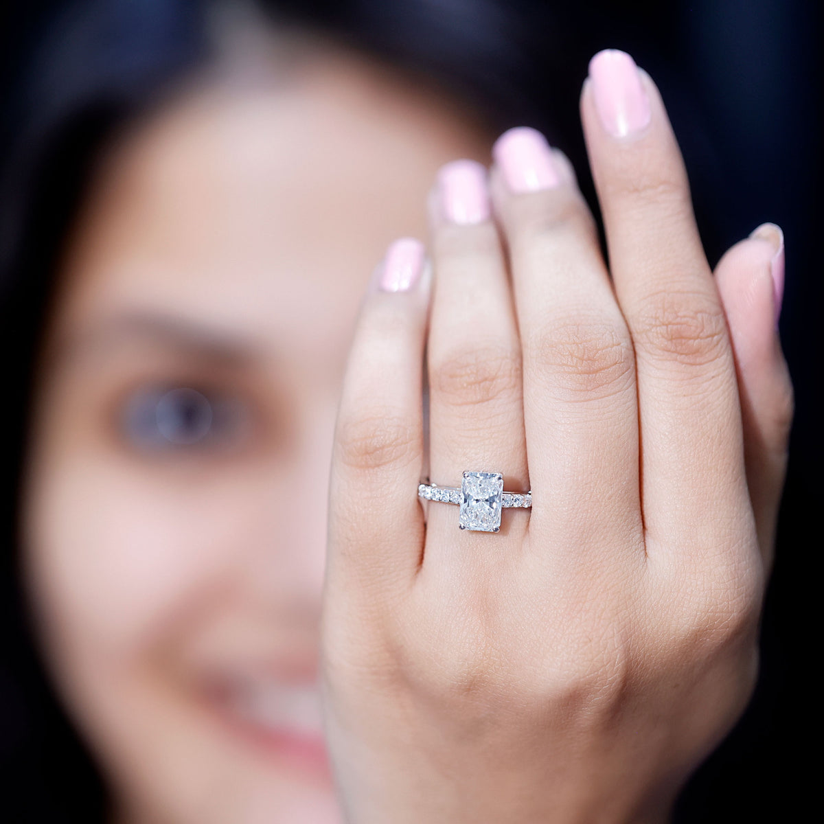 IGI Certified Radiant Cut Lab Grown Diamond Hidden Halo Engagement Ring 2 Carat Lab - ( E-VS1 ) - Rosec Jewels