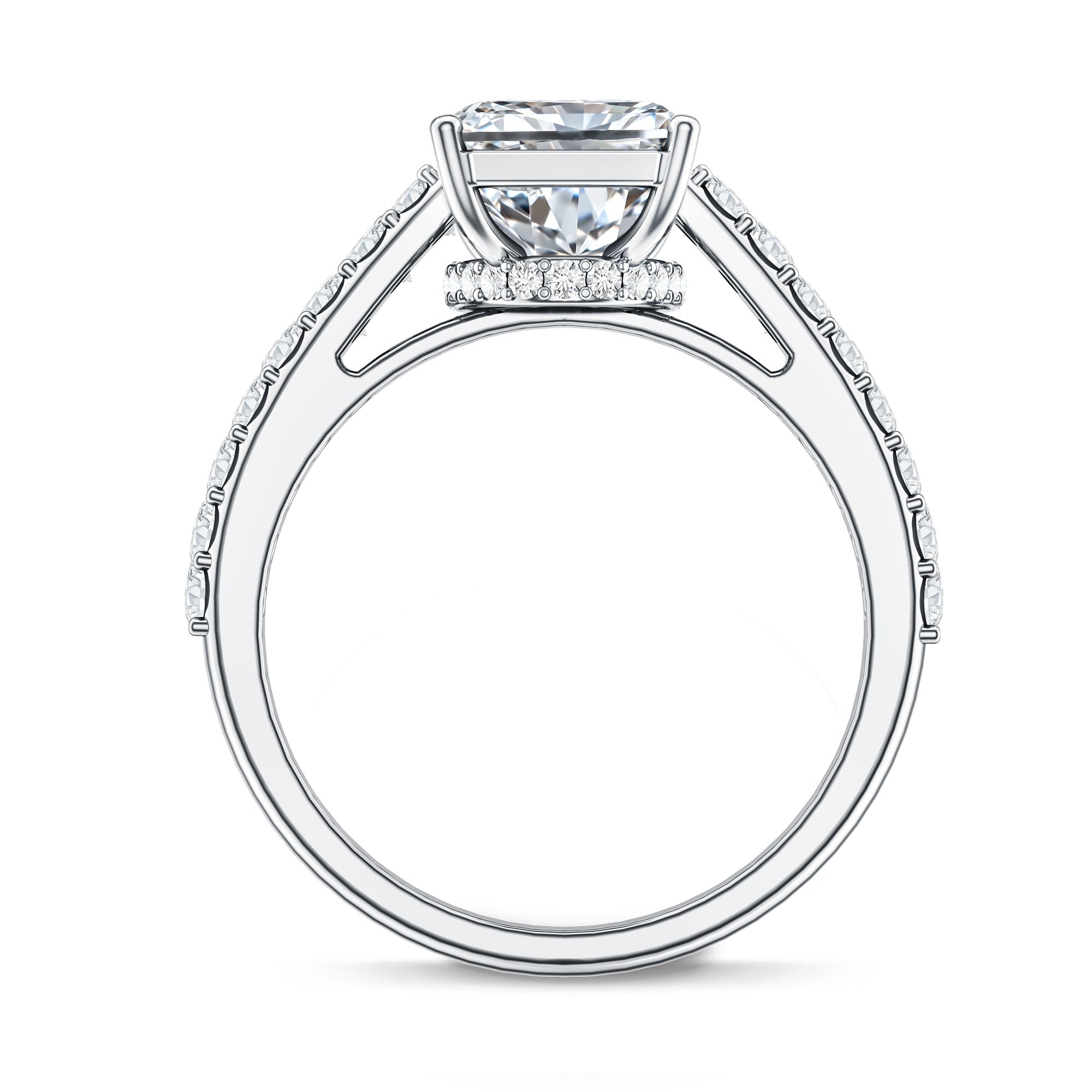 Rosec Jewels-IGI Certified Radiant Cut 4 Carat Lab Grown Diamond Solitaire Engagement Ring with Hidden Halo