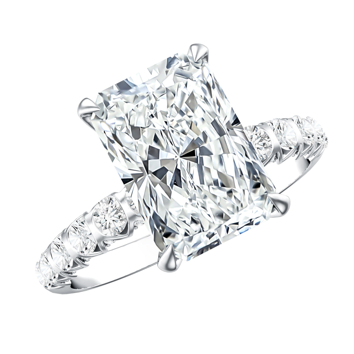 4 Carat Radiant Cut Lab Grown Diamond Side Stone Engagement Ring IGI Certified Lab - ( E-VS1 ) - Rosec Jewels