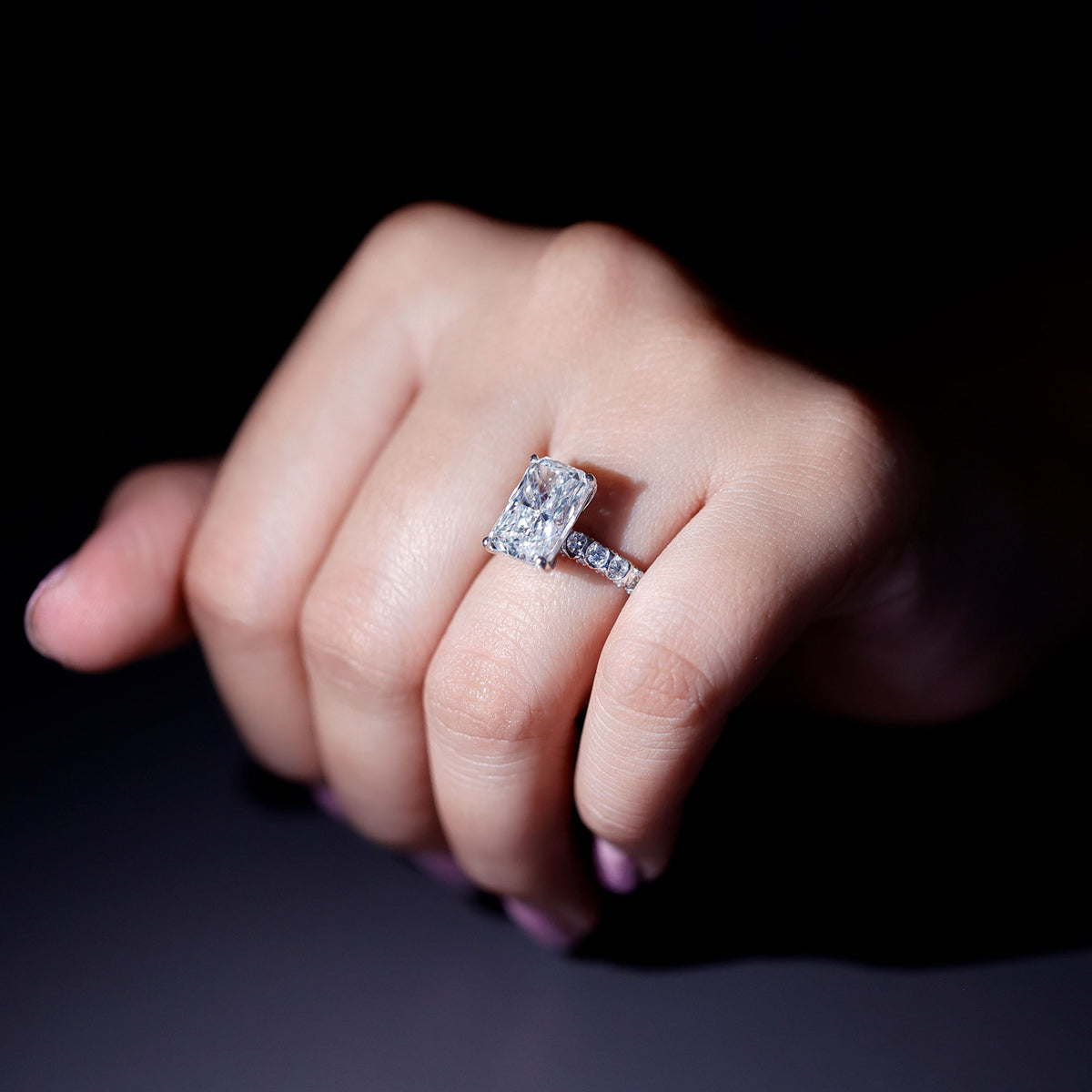 4 Carat Radiant Cut Lab Grown Diamond Side Stone Engagement Ring IGI Certified Lab - ( E-VS1 ) - Rosec Jewels