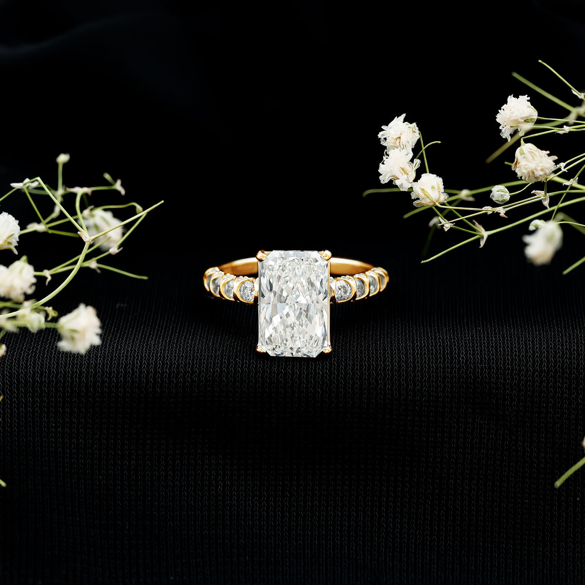 4 Carat Radiant Cut Lab Grown Diamond Side Stone Engagement Ring IGI Certified Lab - ( E-VS1 ) - Rosec Jewels