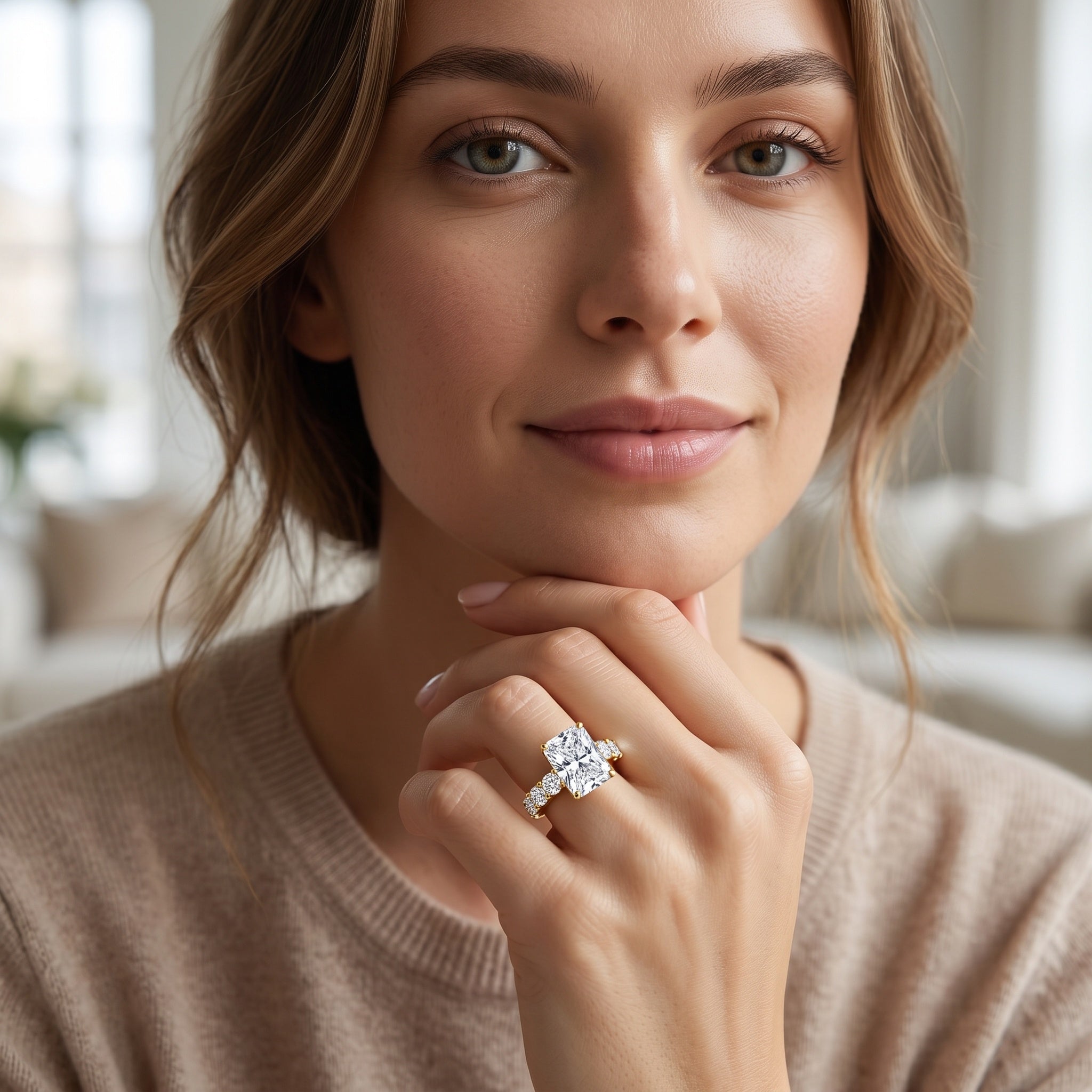 IGI Certified 3 Carat Radiant Cut Lab Grown Diamond Side Stone Engagement Ring Lab - ( E-VS1 ) - Rosec Jewels