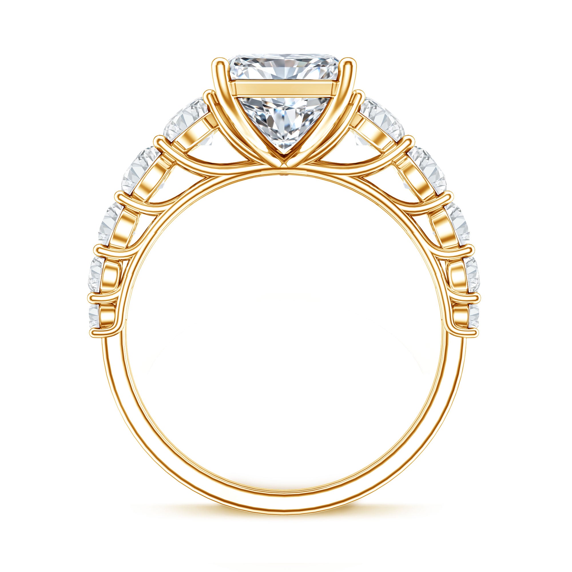 IGI Certified 4 Carat Radiant Cut Lab Grown Diamond Statement Ring with Side Stones Lab - ( E-VS1 ) - Rosec Jewels