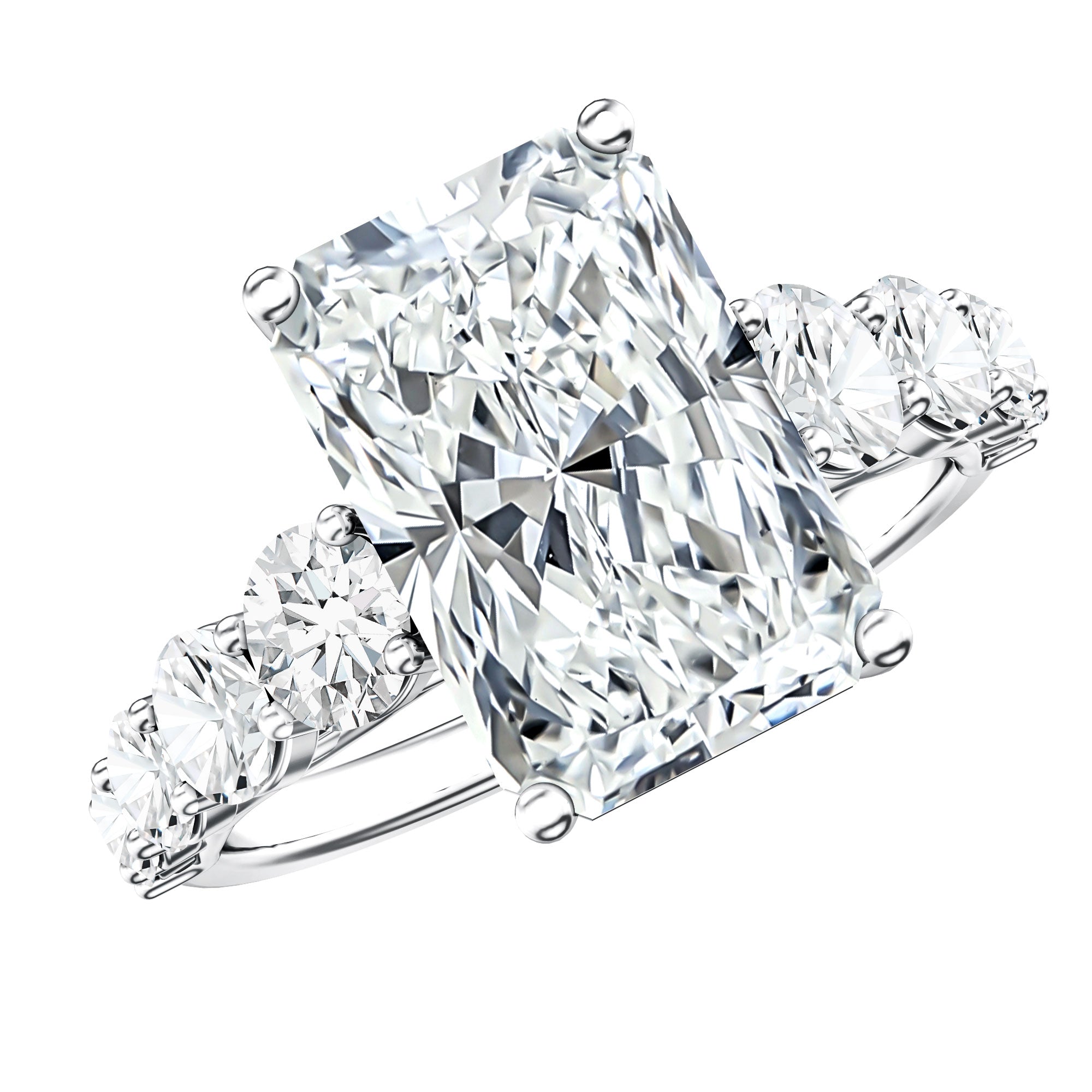 IGI Certified Radiant Cut Lab Grown Diamond 5 Carat Huge Engagement Ring with Side Stones Lab - ( E-VS1 ) - Rosec Jewels