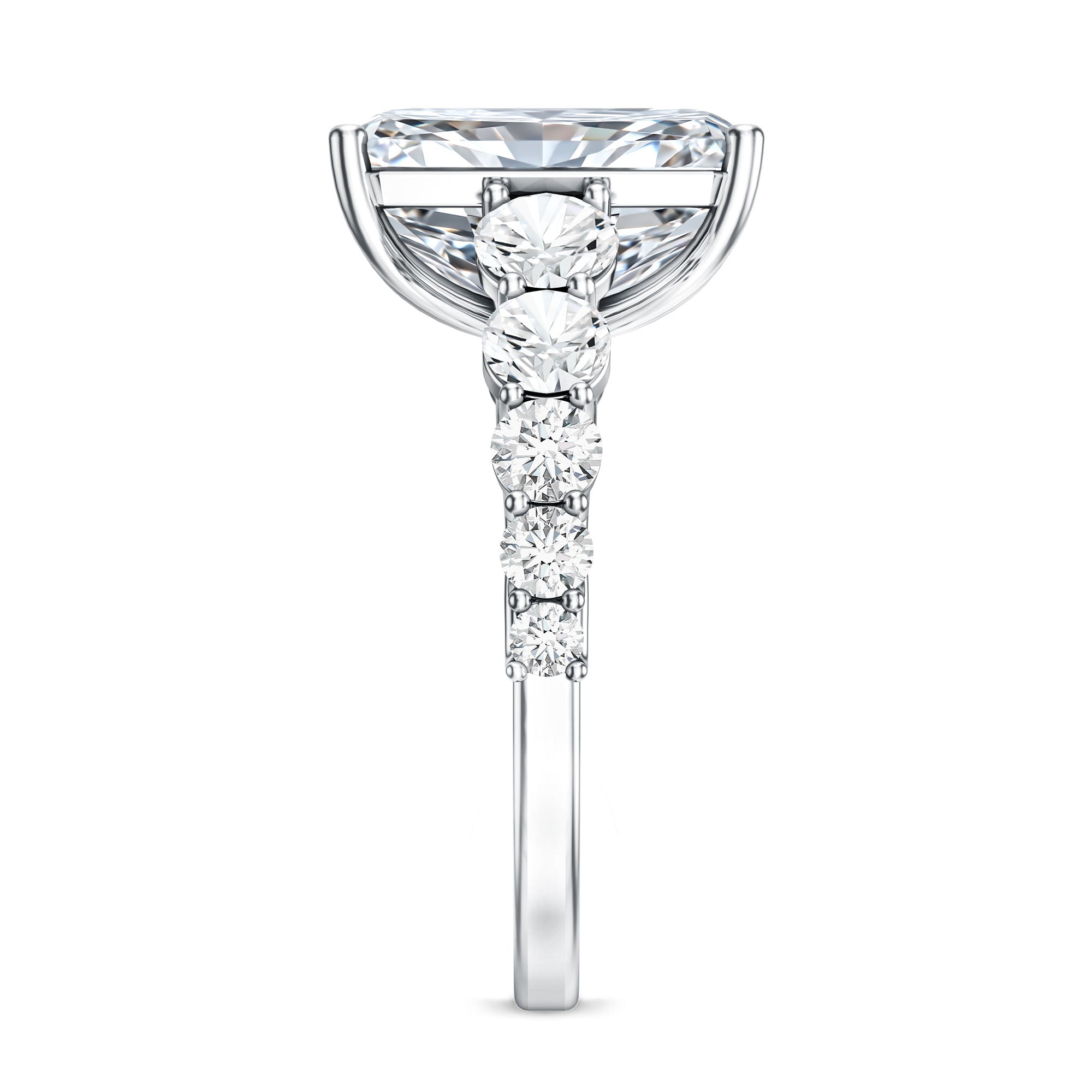 IGI Certified Radiant Cut Lab Grown Diamond 5 Carat Huge Engagement Ring with Side Stones Lab - ( E-VS1 ) - Rosec Jewels