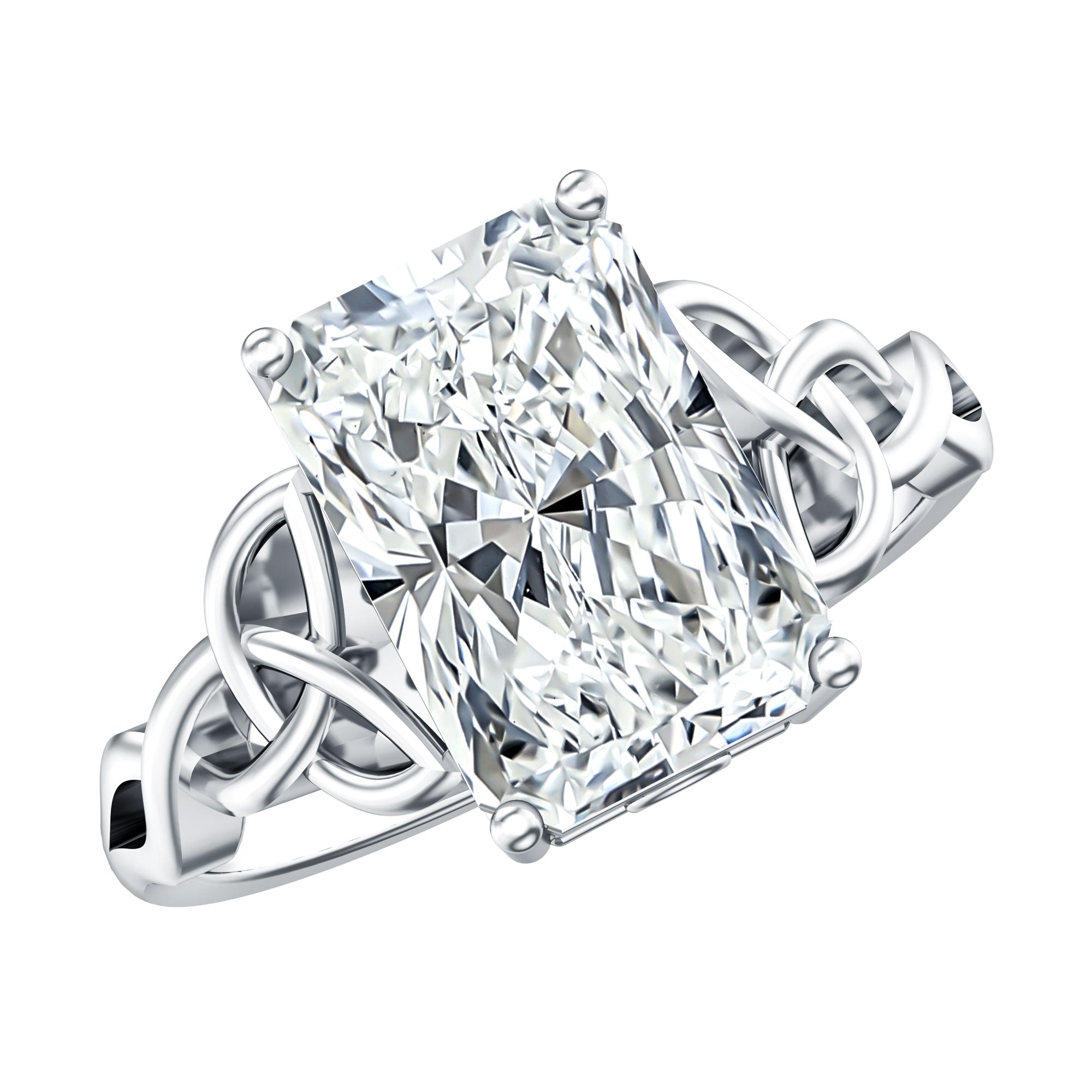 Rosec Jewels-Radiant Cut 4 Carat Lab Diamond Celtic Knot Engagement Ring with IGI Certificate