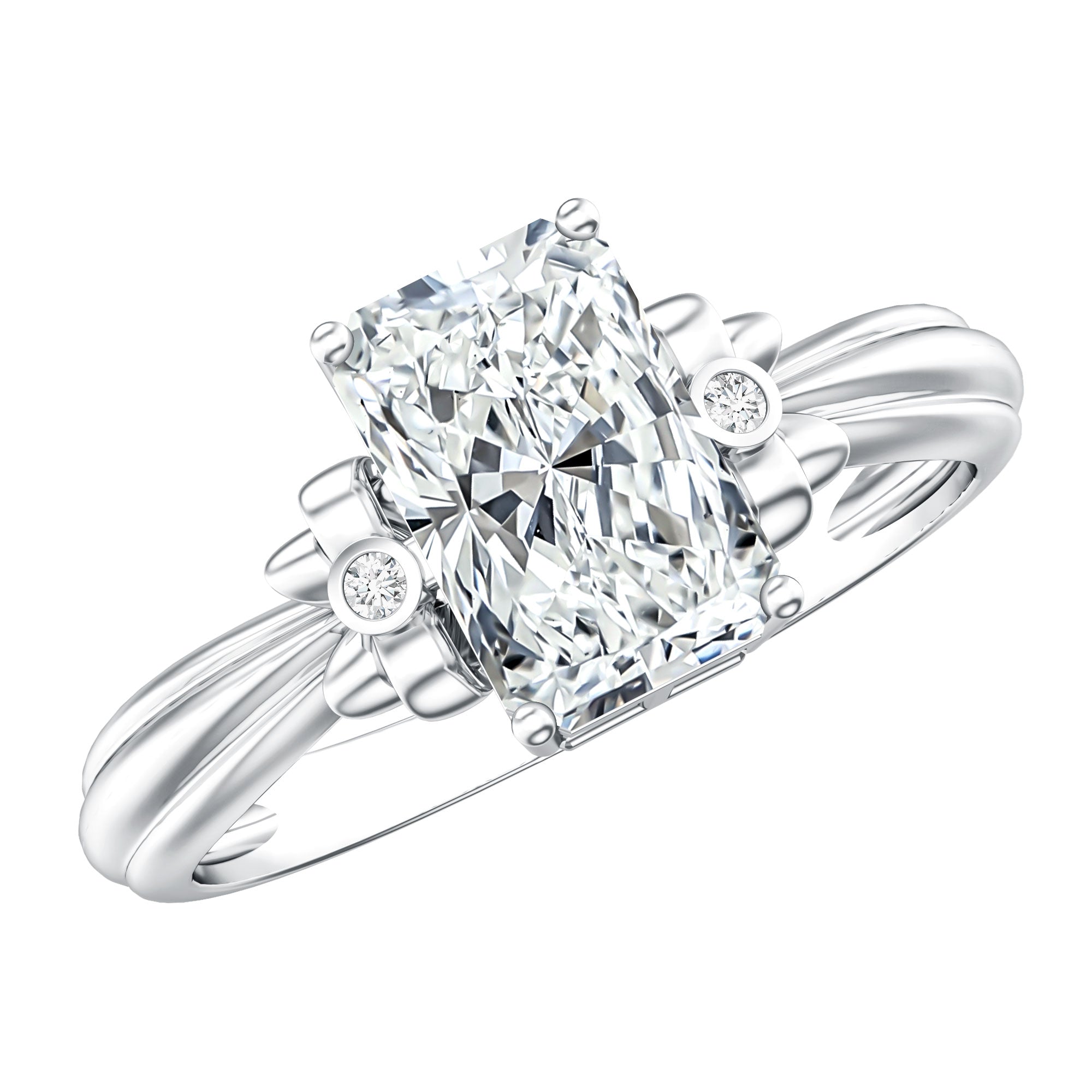 Rosec Jewels-IGI Certified 2 Carat Lab Grown Diamond Radiant Cut Engagement Ring with Bow