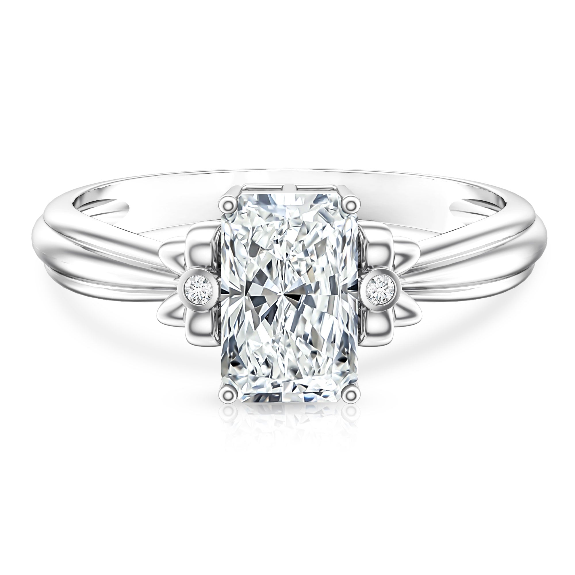 Rosec Jewels-IGI Certified 2 Carat Lab Grown Diamond Radiant Cut Engagement Ring with Bow