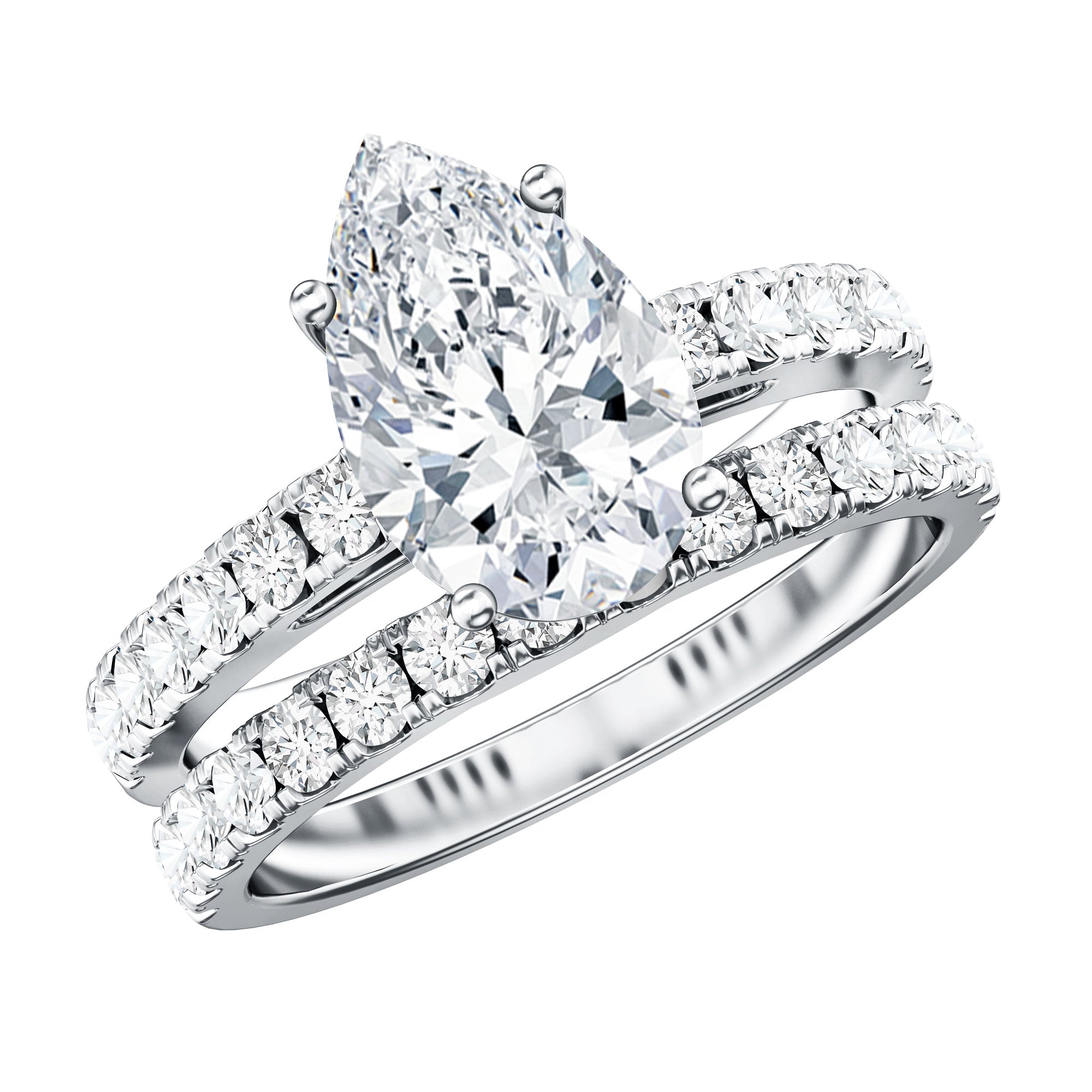 Rosec Jewels-IGI Certified Lab Grown 2 Carat Diamond Pear Shaped Engagement Ring with Wedding Band