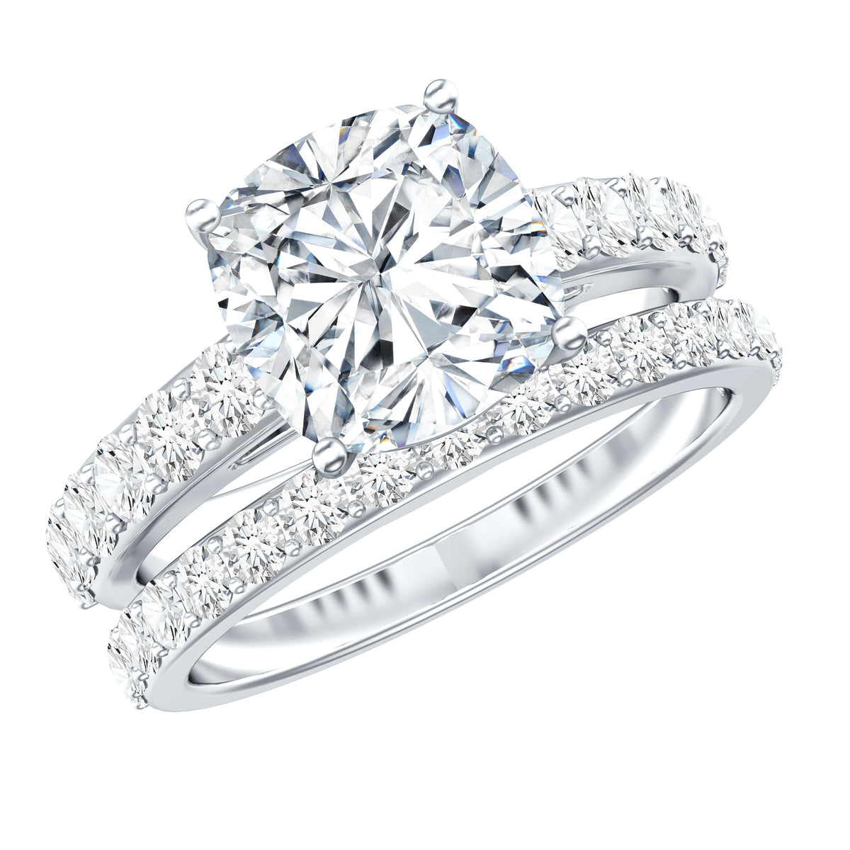 IGI Certified 3 Carat Lab Grown Diamond Cushion Cut Engagement Ring with Wedding Band