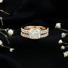 IGI Certified 3 Carat Lab Grown Diamond Cushion Cut Engagement Ring with Wedding Band Lab - ( E-VS1 ) - Rosec Jewels