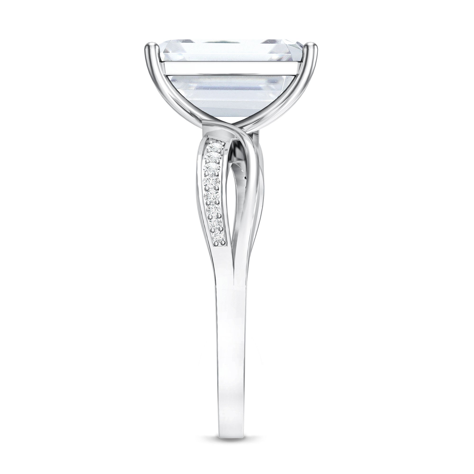 Rosec Jewels-IGI Certified 4 Carat Lab Grown Diamond Emerald Cut Engagement Ring with Crossover Shank