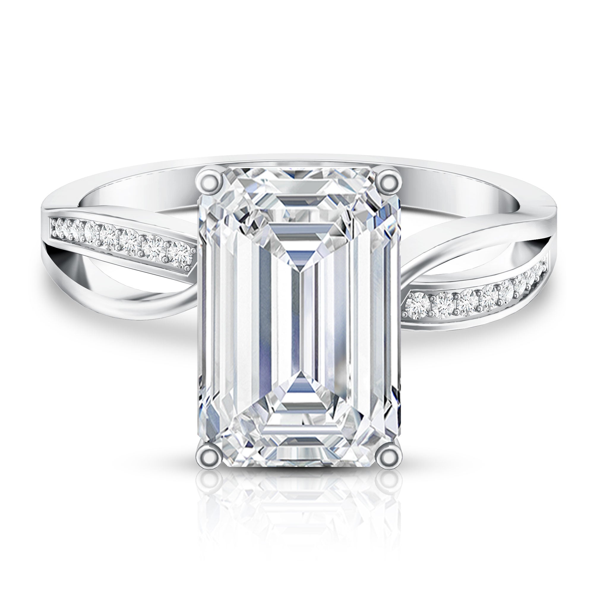 Rosec Jewels-Huge 5 Carat Emerald Cut Lab Grown Diamond Infinity Band Engagement Ring with IGI Certificate
